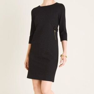 Chicos Ponte Jacquard Sheath Zipper-Detail Dress Animal Chetah Print Dress